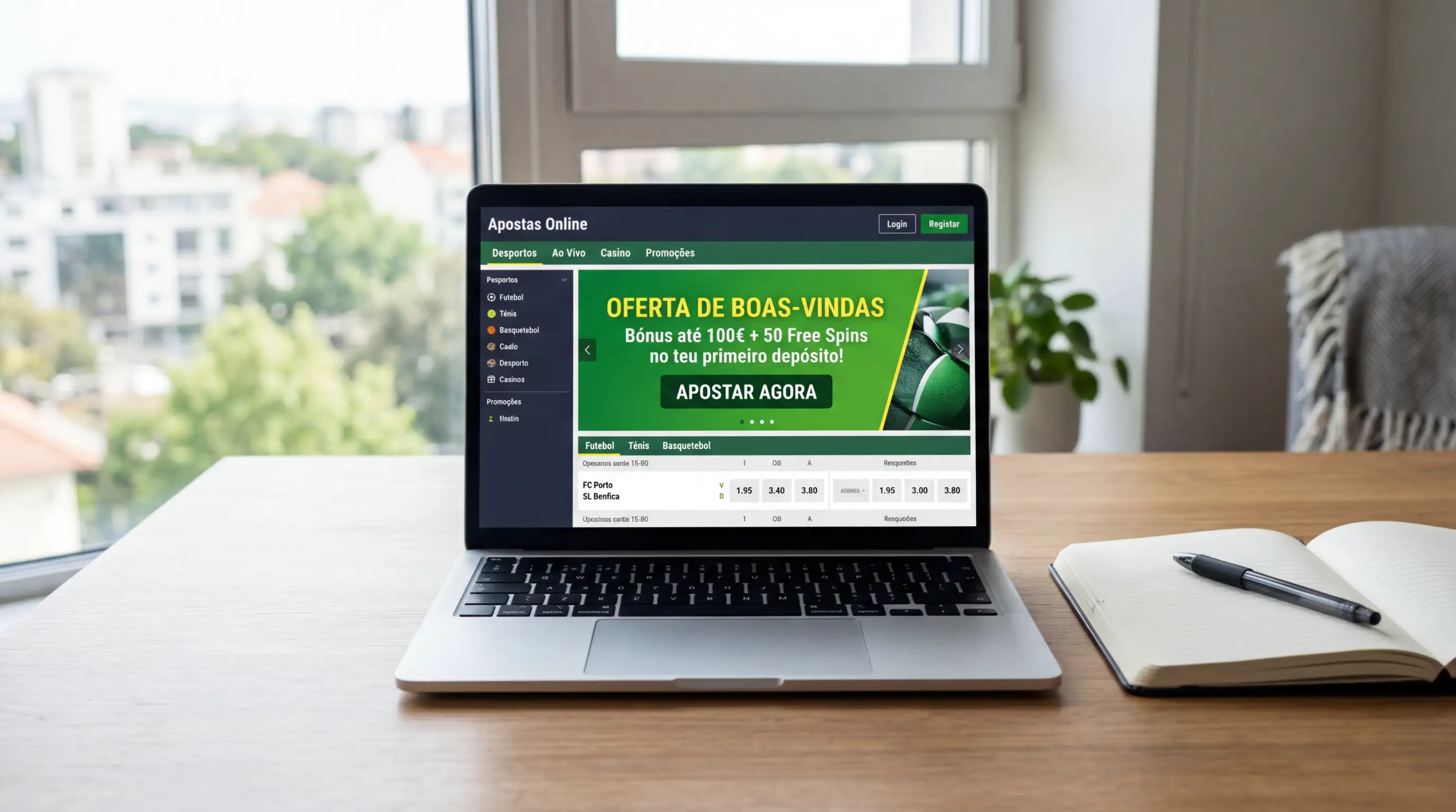 Ecrã de registo numa casa de apostas com destaque para a oferta de boas-vindas
