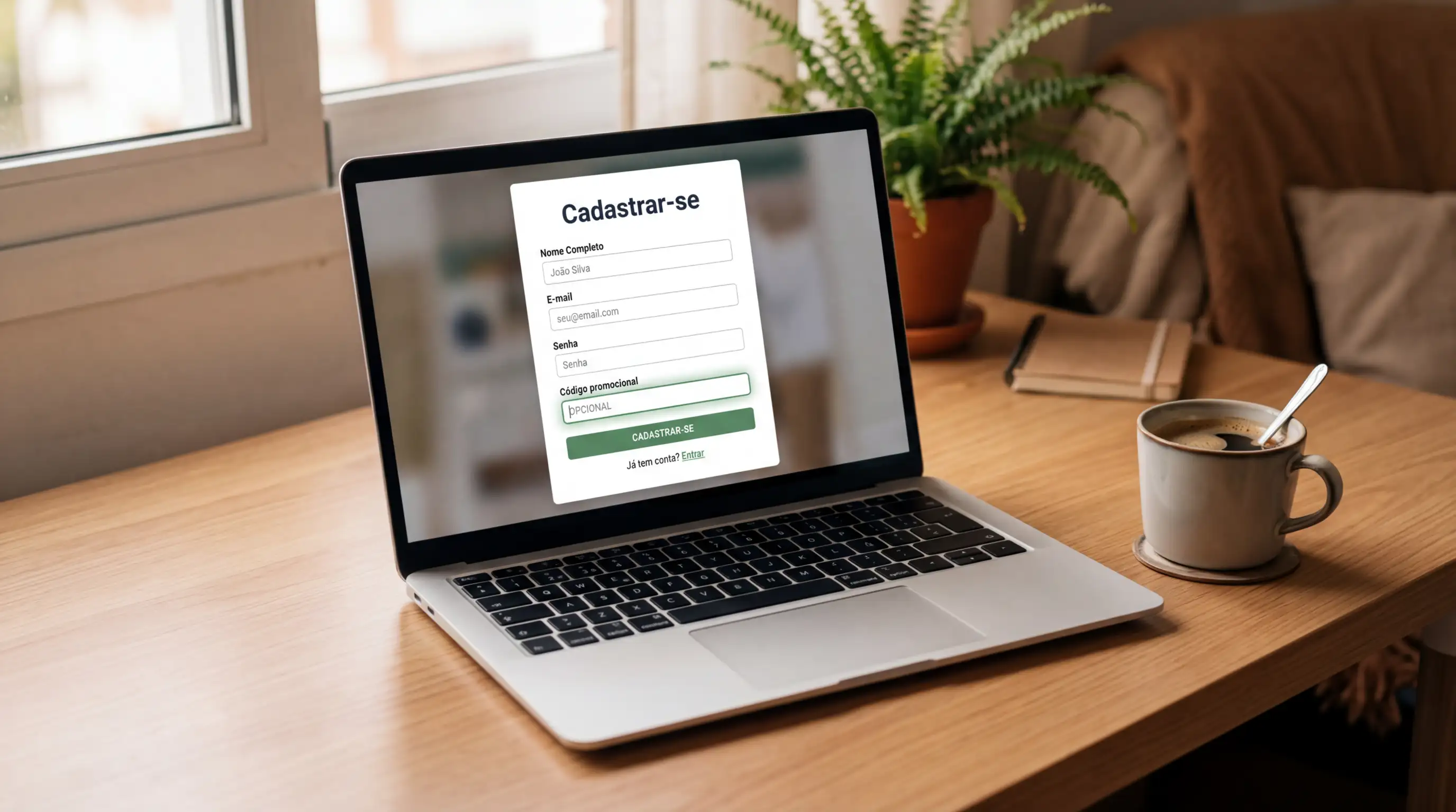 Ecrã de registo numa casa de apostas com um campo de código promocional destacado